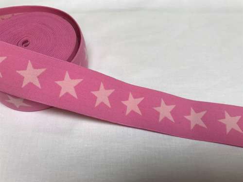 Elastik til boxershorts - 4 cm i pink med rosa stjerner