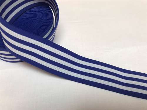 Blød elastik til undertøj -  4 cm i  stribet, blå/ hvid