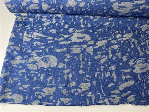 Bomuldsstrik - fint mønster i grå og blå