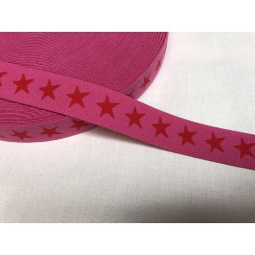 Blød elastik til undertøj - 2 cm i pink med rød stjerne