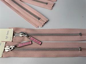 Lynlås - ikke delbar i rosa og sølv, 15 cm