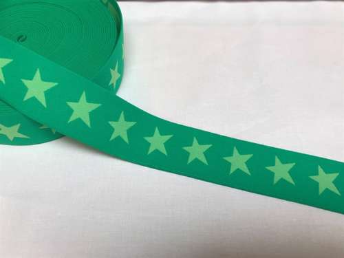Elastik til  boxershorts -  4 cm i grøn med lysegrønne stjerner