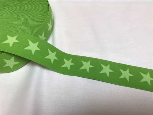 Elastik til boxershorts  - 4 cm i grøn med lysegrønne stjerner  