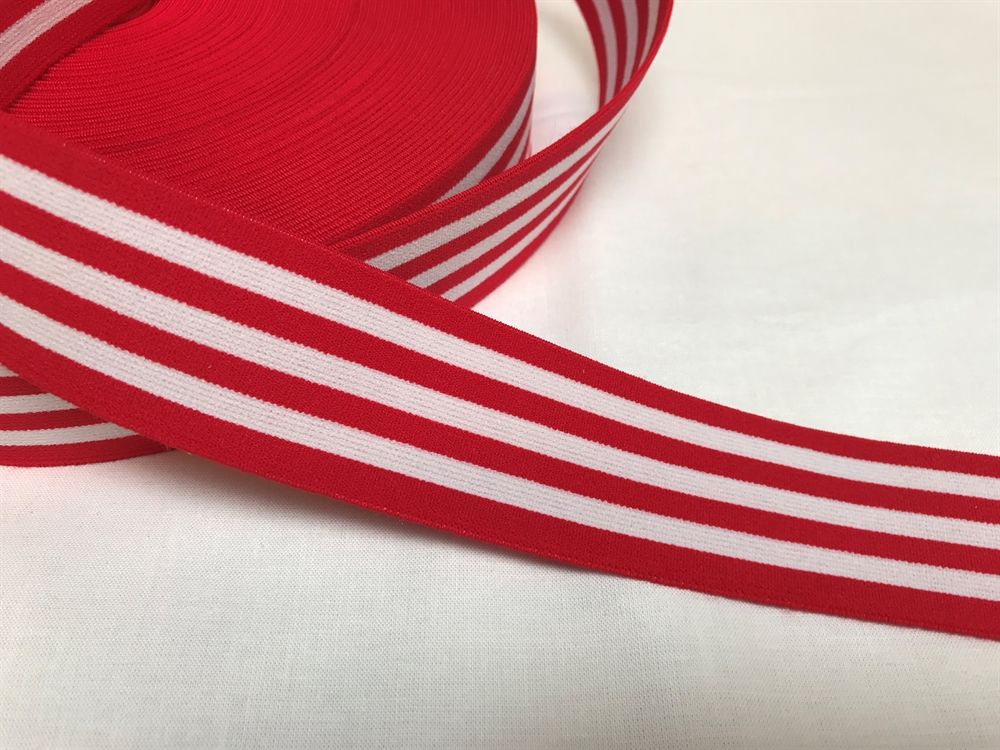 Blød elastik - velegnet til undertøj, cm - rød/ hvid stribet