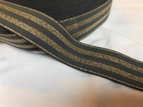 Blød elastik - velegnet til undertøj, 4 cm - stribet, grå med guldglimmer