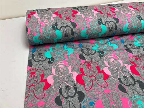 Bomuldsjersey - grå meleret med Minnie Mouses ansigt