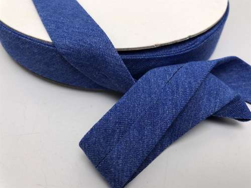 Jersey skråbånd -  denimblå meleret