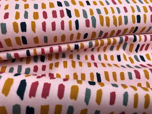 Fastvævet bomuld - deko stof i grafisk mønster i lyserød