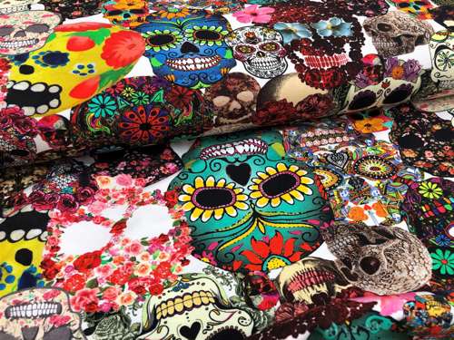 Bomuldsjersey - flower skulls