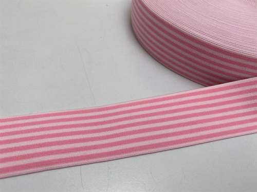 Elastik til undertøj  - 4 cm i stribet i lyserøde nuancer