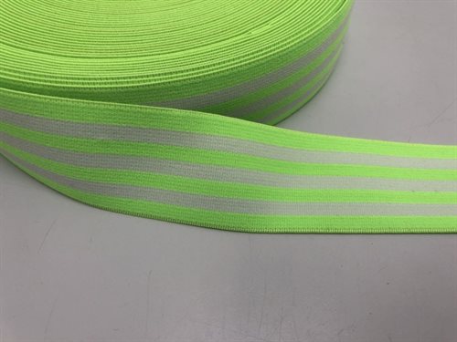 Blød elastik til undertøj -  4 cm i  stribet,  neon grøn / hvid