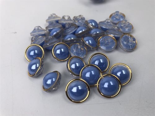 PU knap 12mm - ciel blue med guldkant