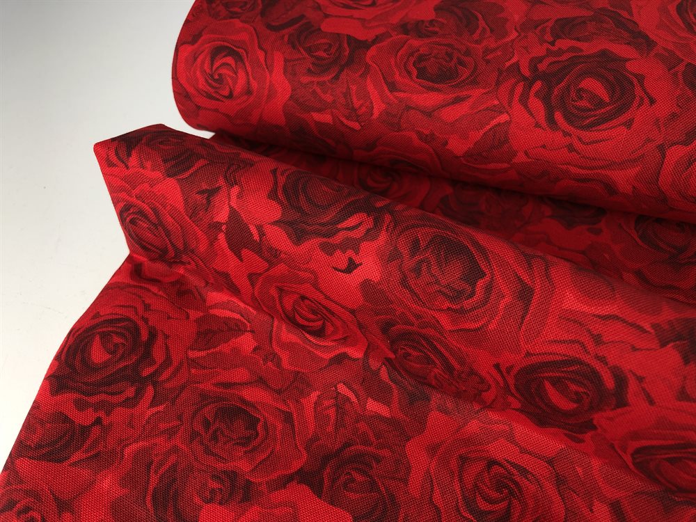 Stoff Roser Patchwork stof - med smukke røde roser