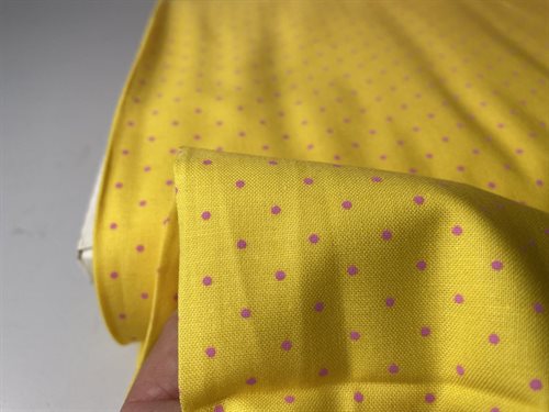 Patchwork stof - Tula Pink\'s i klar gul med rosa prikker
