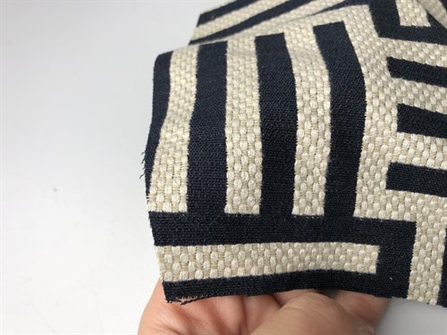 Møbelstof - navy striber på lys bund