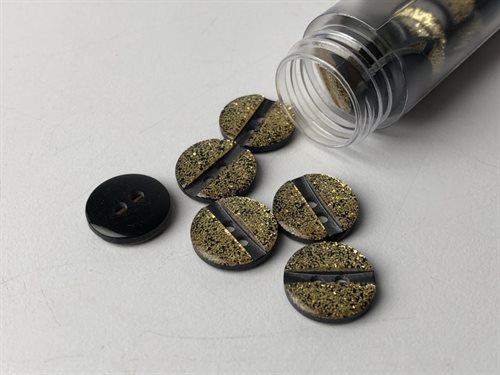 Knap - gråsort med guldglimmer, 13 mm