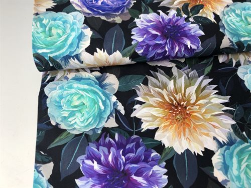 Patchwork stof - magiske dahlia georginer i smukke farver