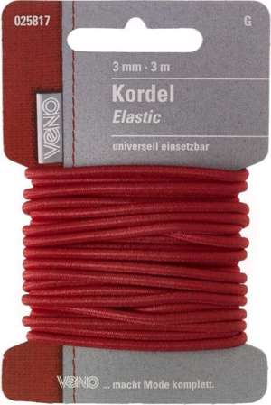 Anoraksnor - elastisk, rød 3mm