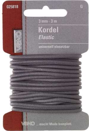 Anoraksnor - elastisk, grå 3mm