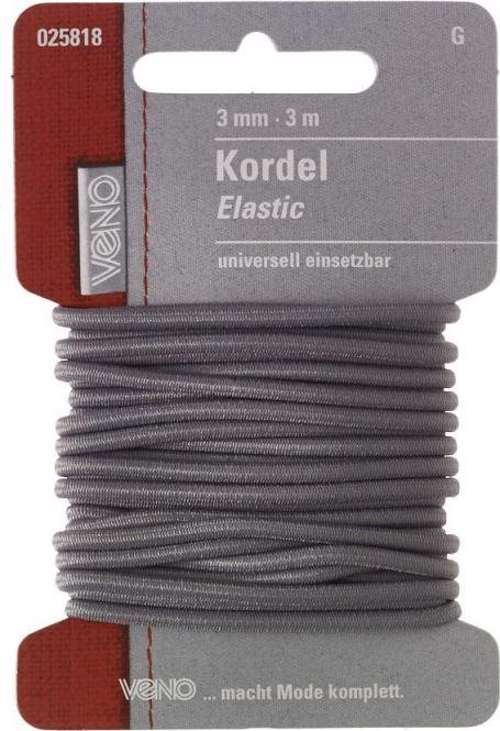 Anoraksnor - elastisk, grå 3mm