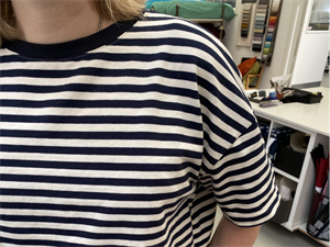French terry  - marineblå og offwhite striber