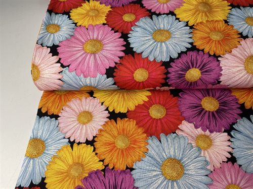 Patchwork stof - Country gardens, smukke blomster i fantastiske farver