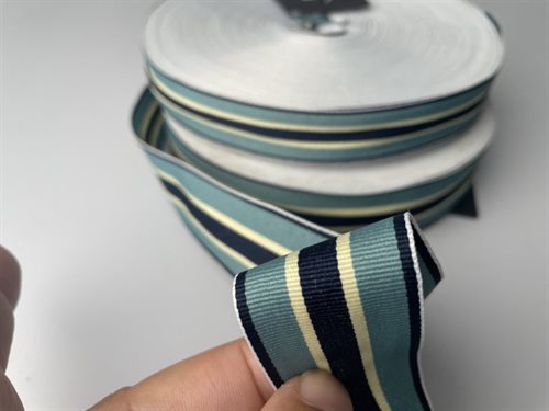 Grosgrain bånd - støvet mint med fine striber, 20 mm, ca 15 - 20 m