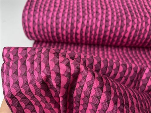 Patchwork stof - Windham Atlantis, grafiske buer i fuchsia toner