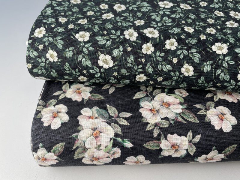 Stoff Roser Patchwork stof - lyse roser på sort bund