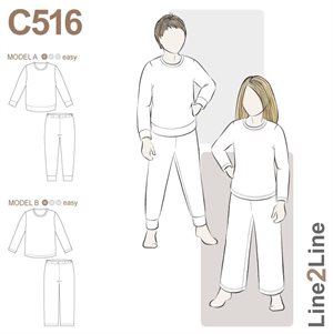 Line2Line snitmønster - C516 Natsæt med eller uden ribkanter - Børn