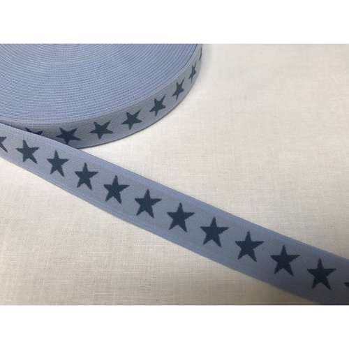 Blød elastik til undertøj  -  2 cm i lysblå  med demin stjerner