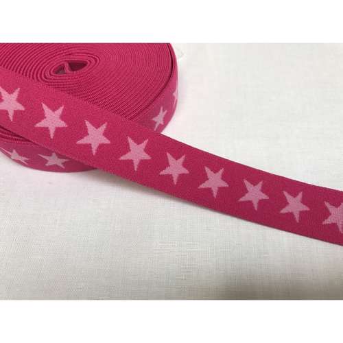 Blød elastik til undertøj - 2 cm i  pink med  lyserød stjerne