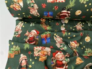 Bomuldsjersey - julehygge på lækker grøn bund