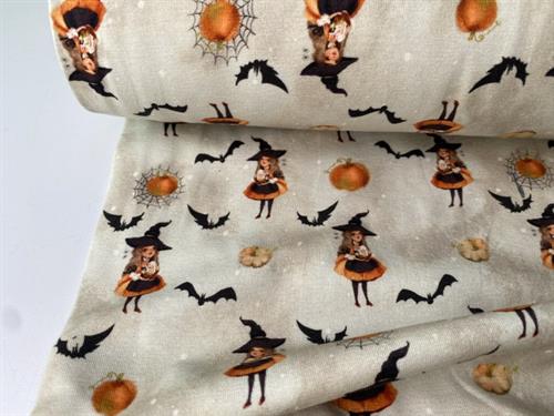 Bomuldsjersey - cute halloween på beige bund