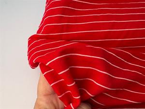 Effektjersey - pique strikkede striber i offwhite og rød
