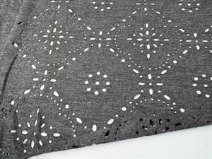 Effektjersey - lazer cut / hulmønstret jersey i gråmeleret