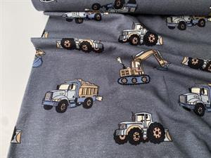 Bomuldsjersey - fine biler og maskiner på støvet blå bund