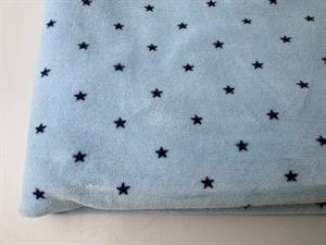 Bomuldsvelour - lyseblå med marine små stjerner, 1 meter