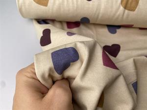 Bomuldsjersey - hjerter i fine farver