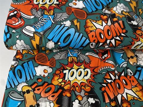 Bomuldsjersey - sej graffiti i glade farver, kommer igen i uge 44