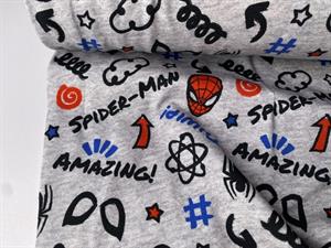Bomuldsjersey - cool Spiderman og skrift på gråmeleret bund