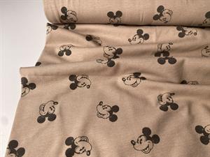 Bomuldsjersey - Mickey Mouse på lækker taupe bund