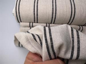 Vævet hør/viscose - natural med sorte striber i mønster