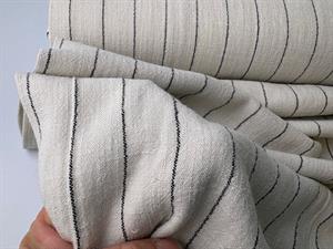 Vævet hør/viscose - natural med smalle sorte striber