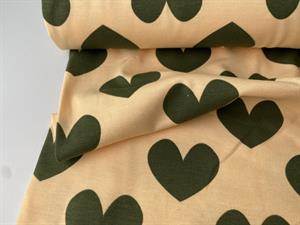 Bomuldsjersey - fine hjerter i armygrøn