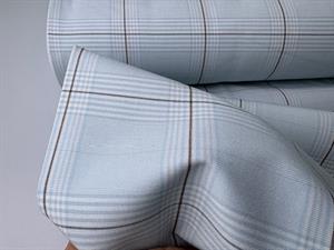 Fastvævet bengalin med stræk - lækre tern på lyseblå bund