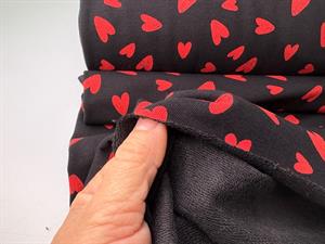 French terry - sort med større røde hjerter