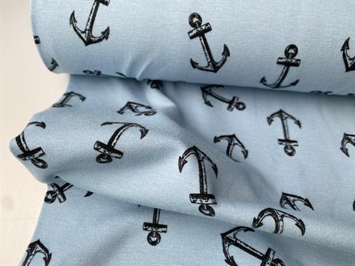 Bomuldsjersey - lækker lyseblå med anker