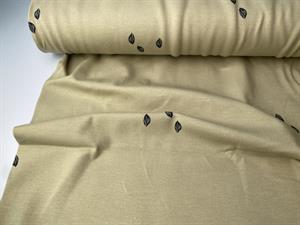 Bomuldsjersey - lys khaki med små blade