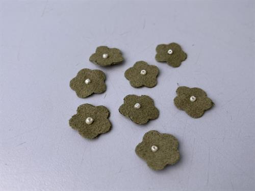 Blomst - gråbrunt ruskinds look med perle, 8 stk.